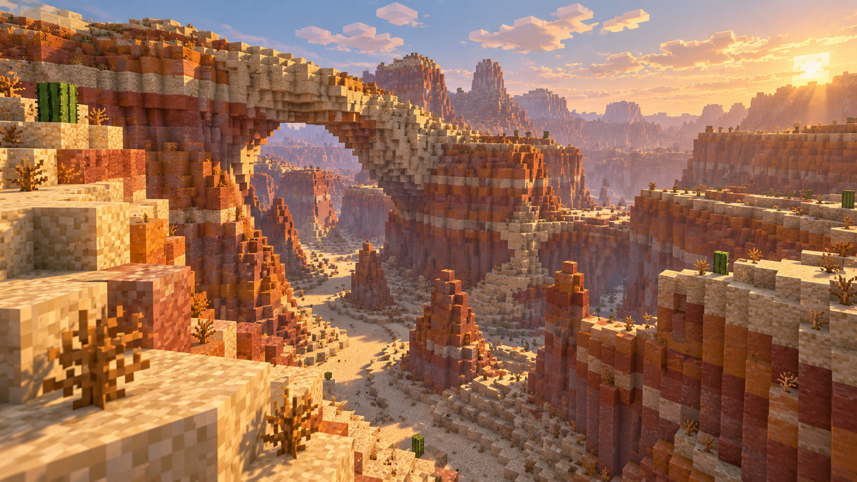 Dry sandstone terraces and a supported arch reveal another familiar Earth landscape.