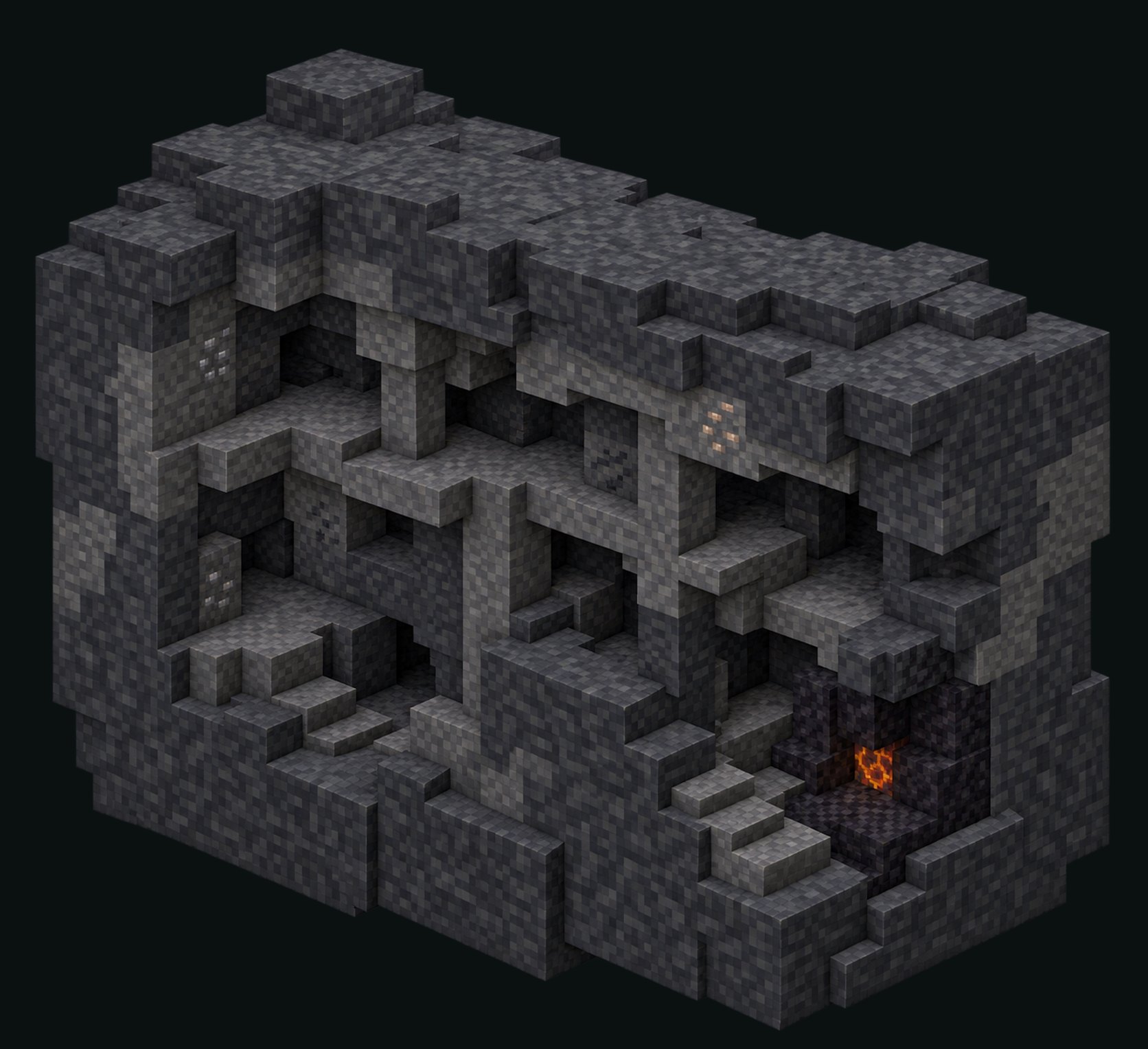 Abstract Abyss specimen showing dense surrounding stone and its enclosed routes.