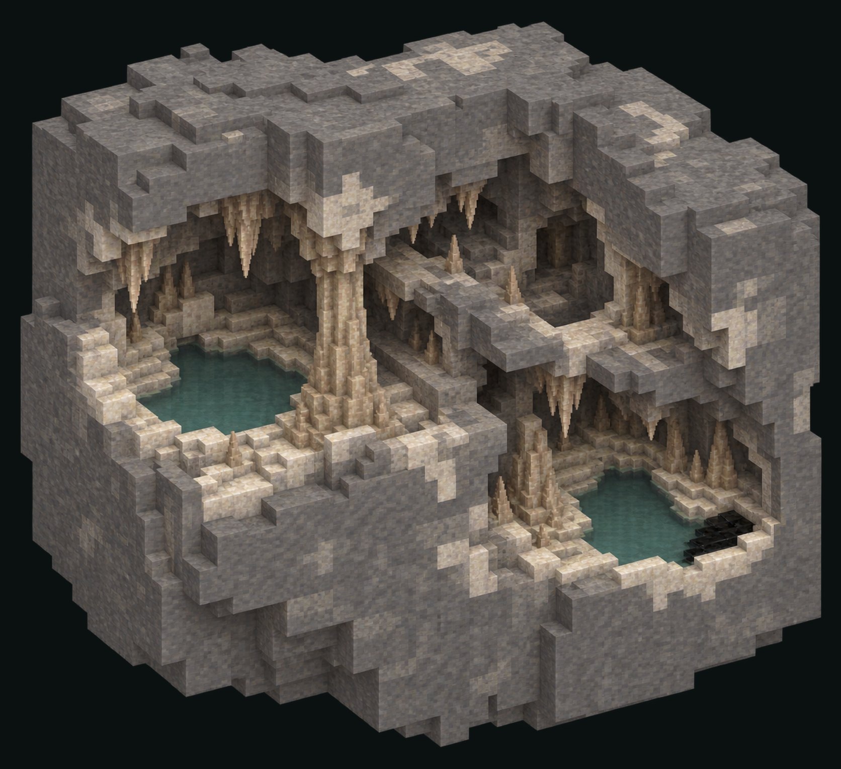 Abstract Underreach specimen showing dense surrounding stone and its enclosed routes.